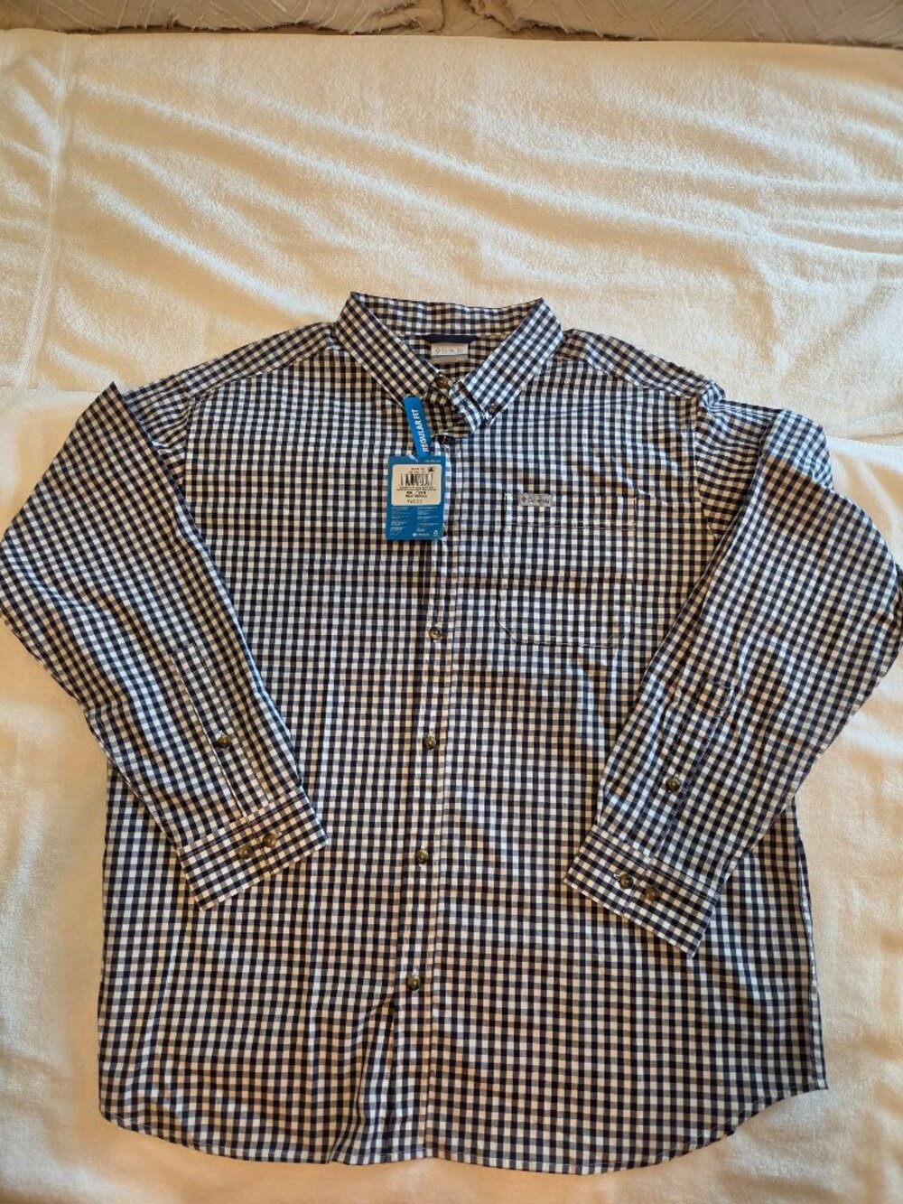Columbia Men's Black Plaid Long Sleeve Button-Up Shirt w/ Pocket 2XL